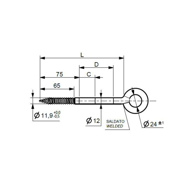 Viti ad occhio - occhiolo saldato 24 filetto mordente per tassello in nylon - Gamma Officine